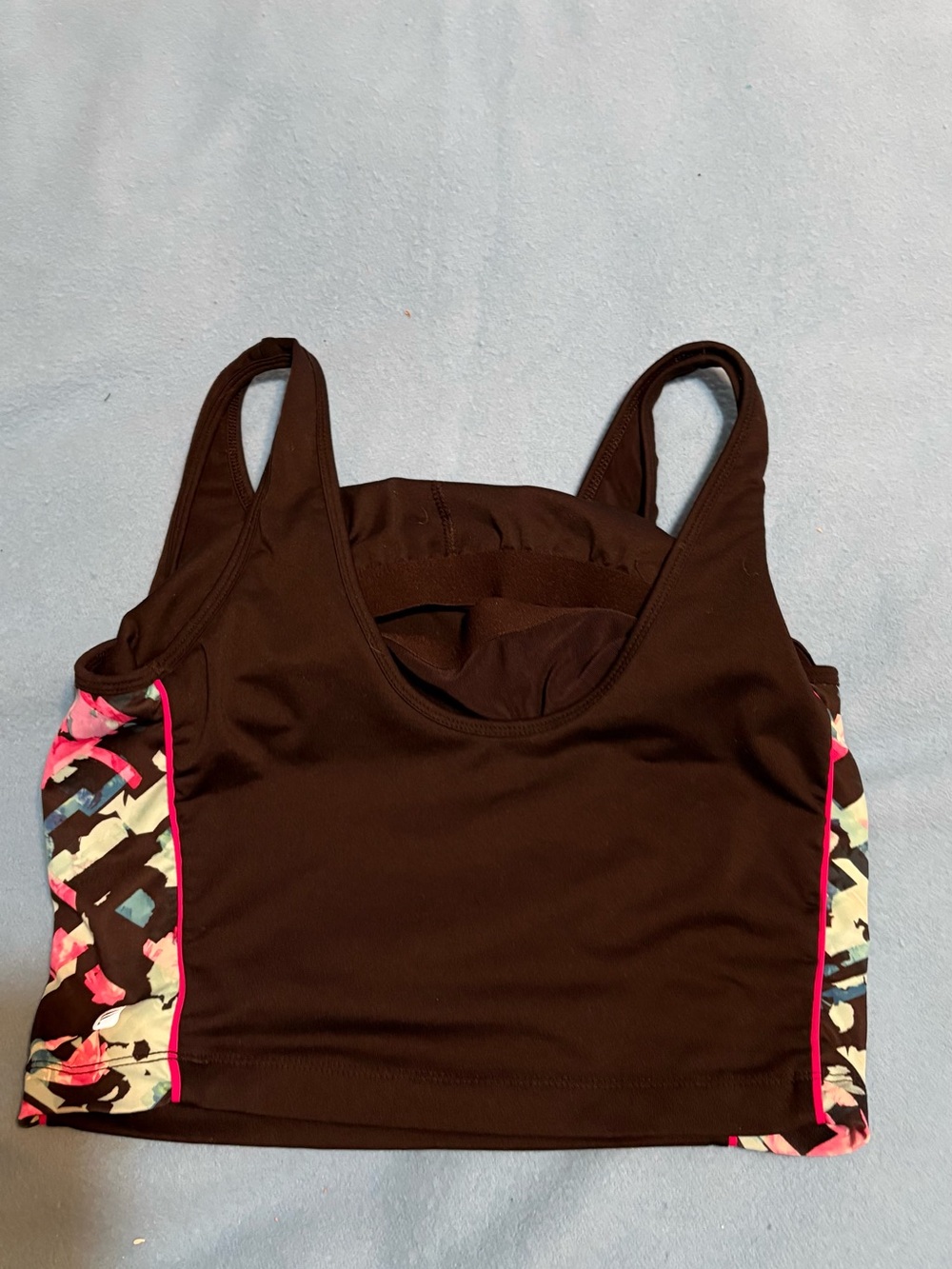 Fabletics Black Sports Crop Top with Floral Side Panels